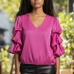 Vince Camuto V-Neck Bubble-Sleeve Top, XL, NWT